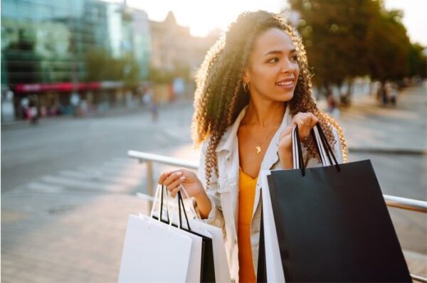 Woman enjoying shopping in St Petersburg